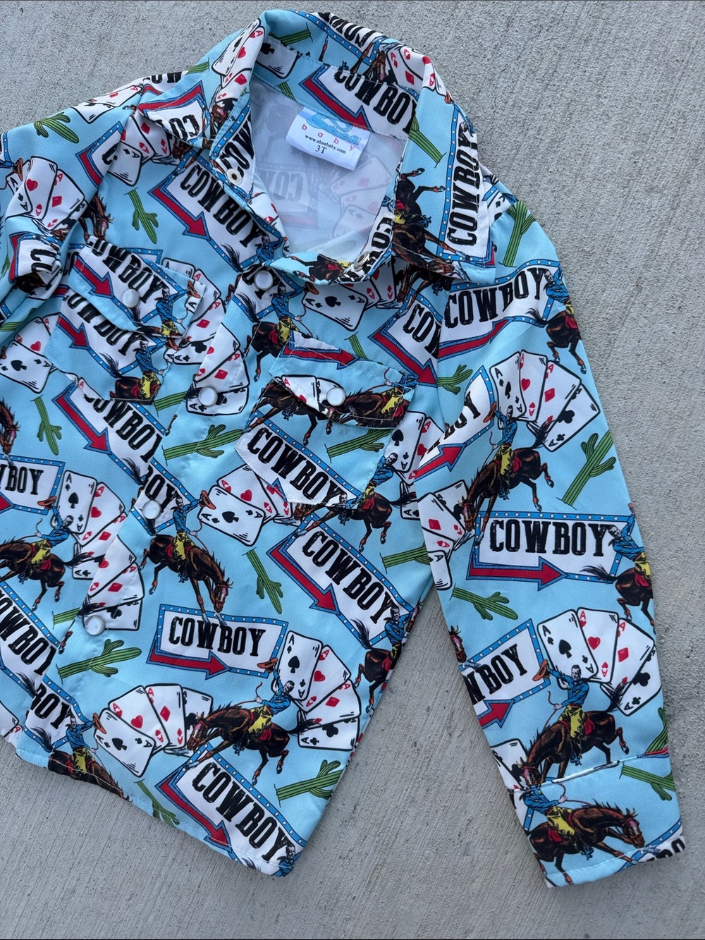 Shea Baby Cowboy Print Button-Down Shirt - Light Blue 3T